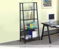 Contemporary Dark Color Glass & Metal 4-Tier Book Shelf / Bookcase
