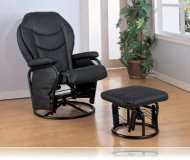 Glider Rocker with Round Base Ottoman in Black Leatherette