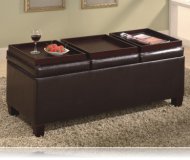 Brown Vinyl Storage Ottoman Coffee Table with Trays