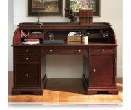 Cherry finish wood modern contemporary styling roll top desk with short top