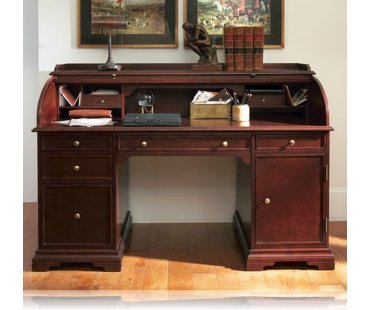 Cherry finish wood modern contemporary styling roll top desk with short top