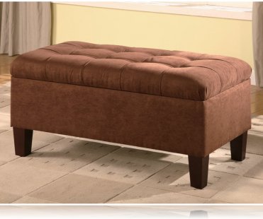 Chocolate Color Microfiber Storage Ottoman / Bench