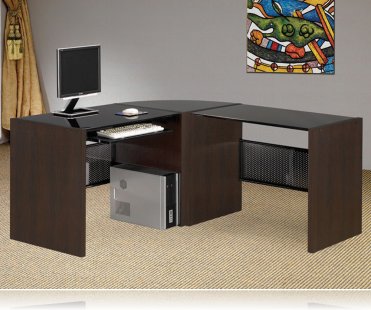 Computer Desk Contemporary Black Glass Top