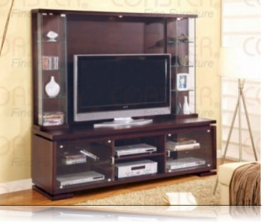 Contemporary Cappuccino TV Console + Hutch