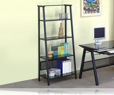 Contemporary Dark Color Glass & Metal 4-Tier Book Shelf / Bookcase