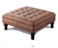 Contemporary Nail Head Trim Brown Micro Fiber Coffee Table Ottoman