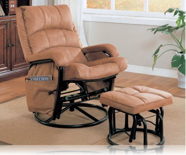 Glider Rocker with Ottoman in Tan Microfiber / Black Frame