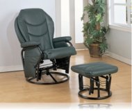 Glider Rocker with Round Base Ottoman in Hunter Green Leatherette