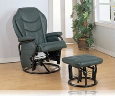 Glider Rocker with Round Base Ottoman in Hunter Green Leatherette