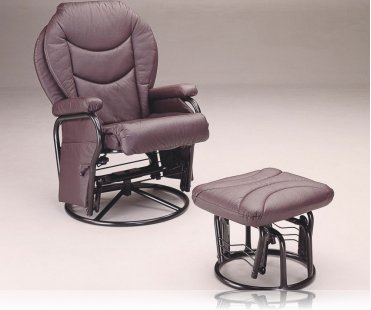 Glider Rocker with Round Base Ottoman in Plum Leatherette