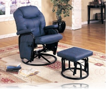 Lancaster Blue Recliner w/Ottoman