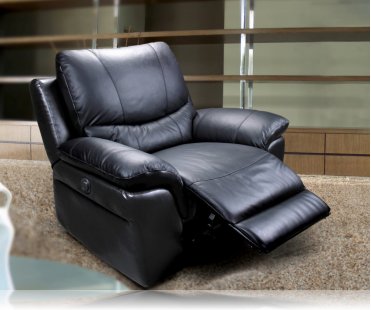 Lucerne Motorized Recliner in Black Leather