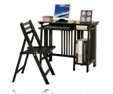 New Black Finish Wood Computer Desk and Chair Set