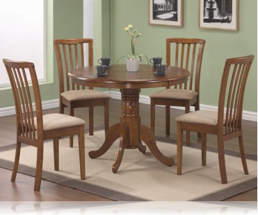 Oak Finish Round Table 5 Pc Set