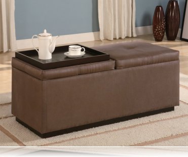 Storage Ottoman in Brown Microfiber