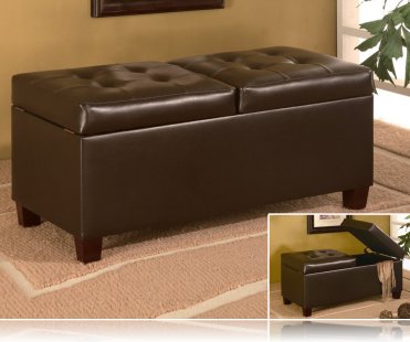 Storage Ottoman in Dark Brown Leather-like Vinyl