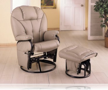 Swivel Glider with Ottoman in Beige Leatherette