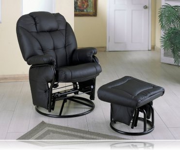 Swivel Glider with Ottoman in Black Leatherette