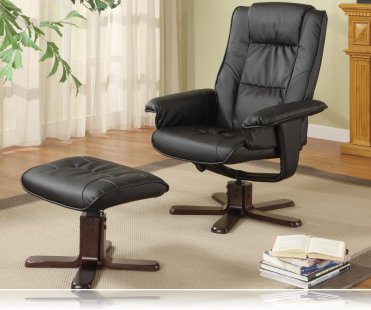 Wildon Leisure Chair and Ottoman in Black Leather