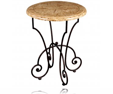 Opulence Round Accent Table Woodstone Scroll Base